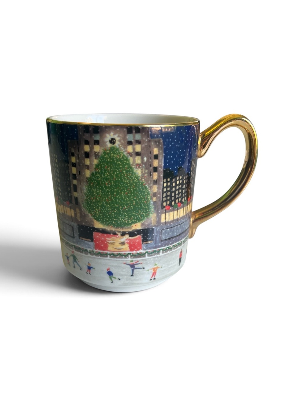 Anthropologie Holiday in the City New York Christmas Mug 24K Gold Rockefeller